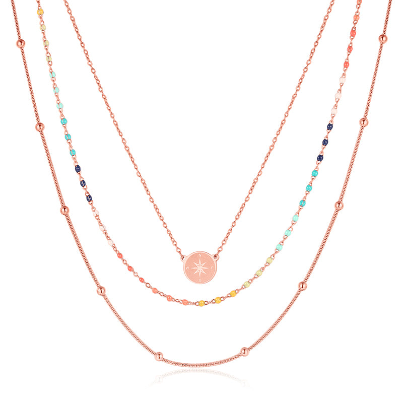 Layering Kette aus Edelstahl Boho Kompass