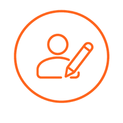 Oranges Icon mit Person und Stift für den Schritt persönliche Beratung und Designentwicklung