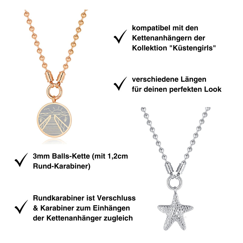 Kette Balls 3mm (mit Rund-Karabiner) aus Edelstahl