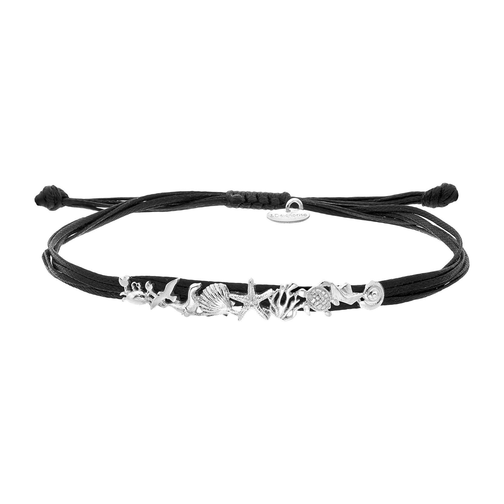 925er Silber Armband Meeresbrise (schwarz) (Wachs-Cord)