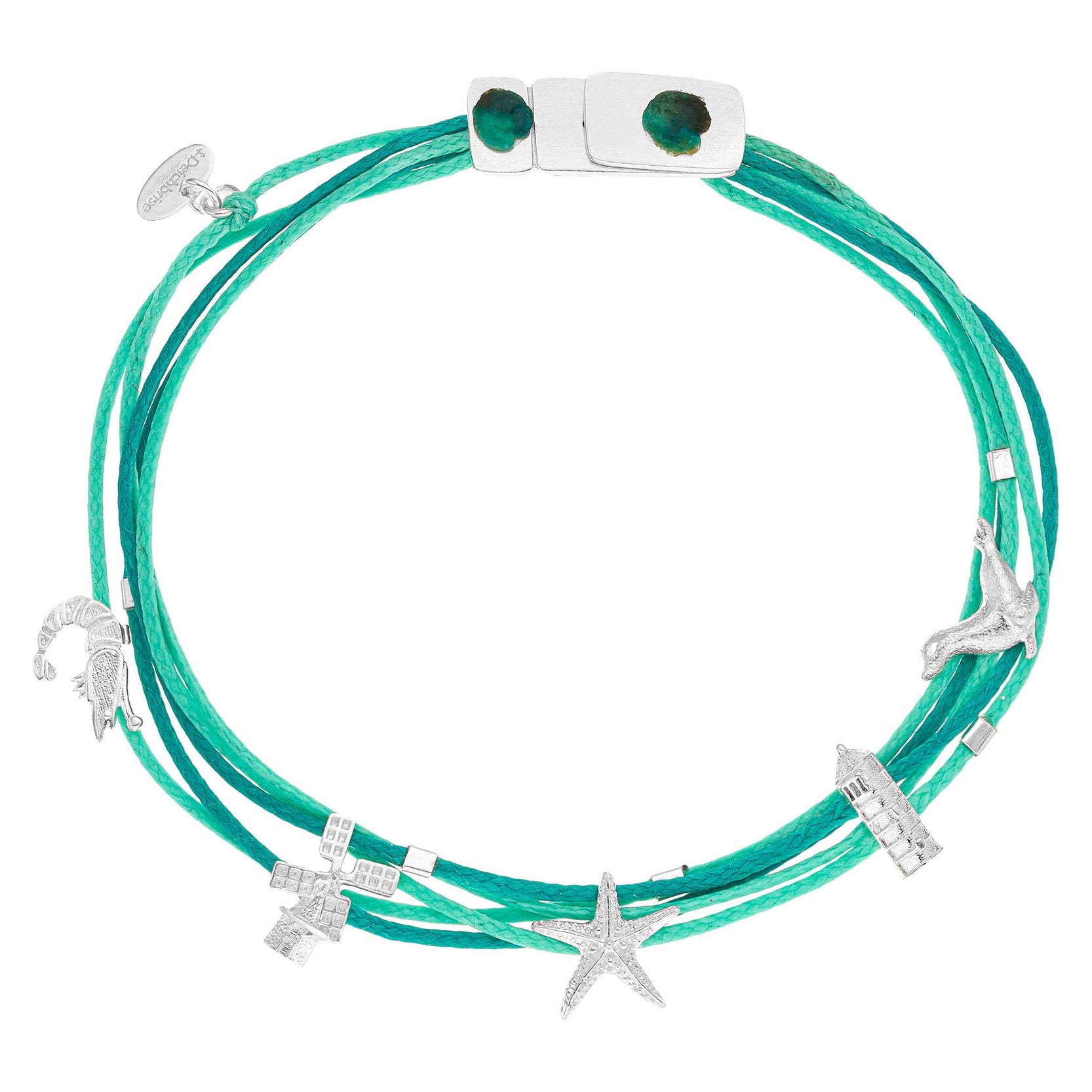 925er Silber Armband Ostfriesland (meeresgrün) (Wachs-Cord)