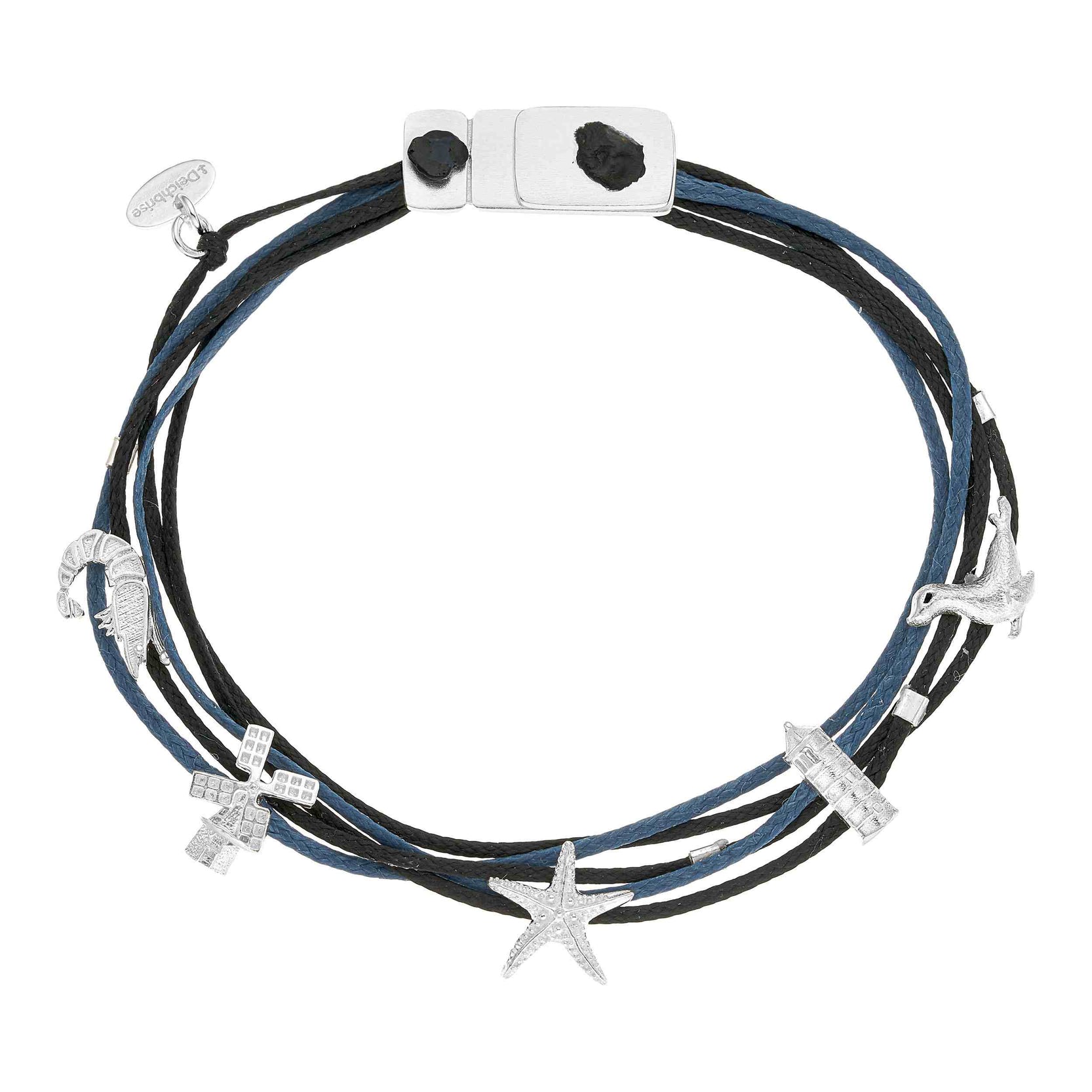 925er Silber Armband Ostfriesland (schwarz-nebelblau) (Wachs-Cord)