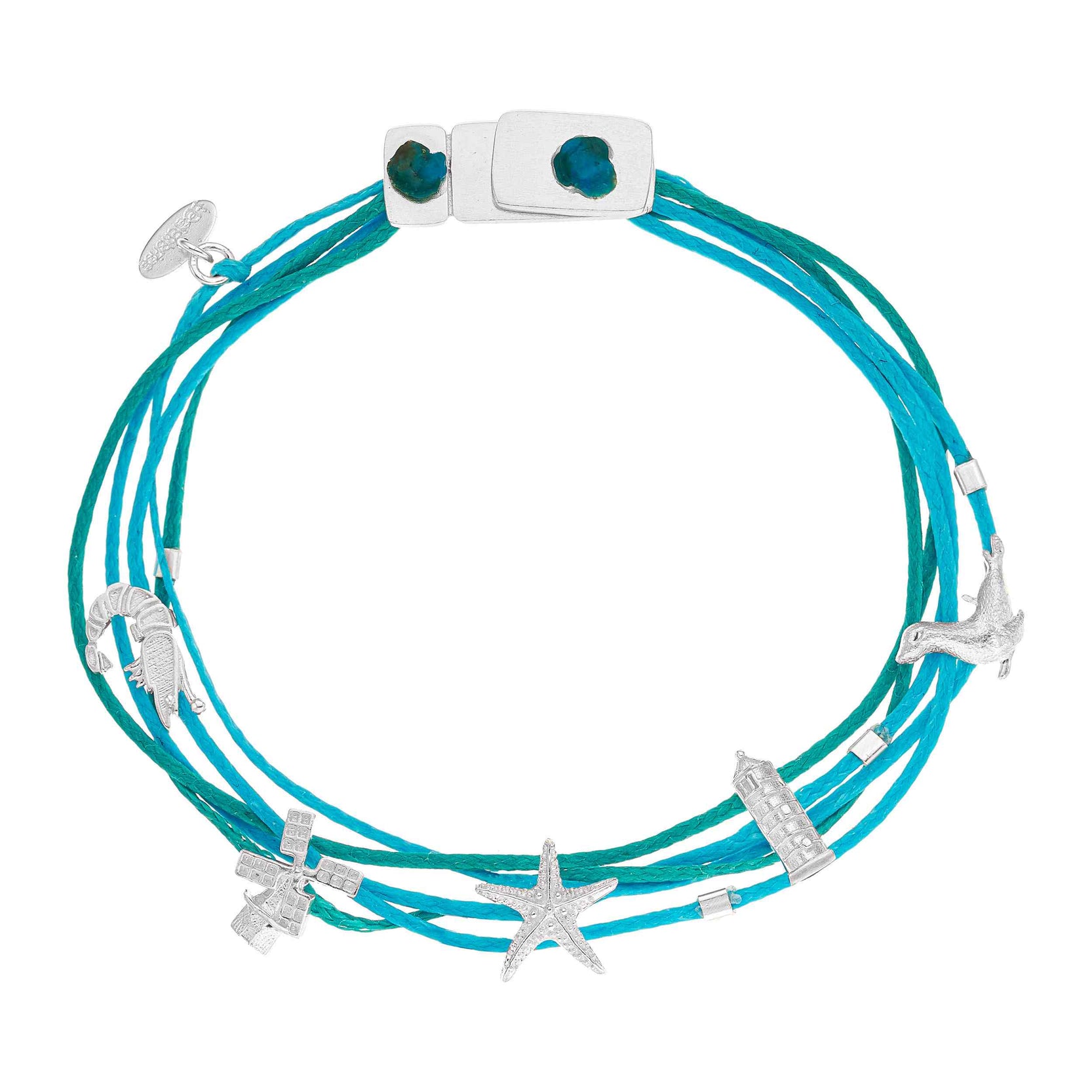 925er Silber Armband Ostfriesland (türkis) (Wachs-Cord)