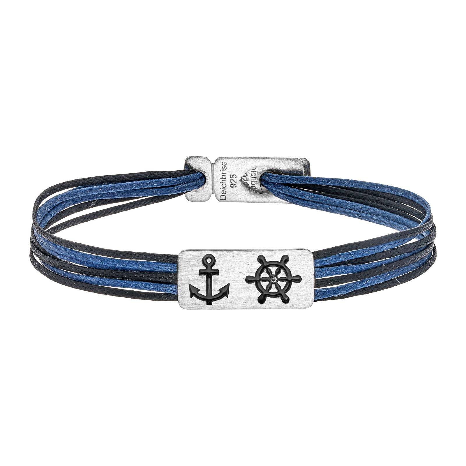 925er Silber-Armband "Steuermann" (nebelblau-schwarz) (Wachs-Cord)