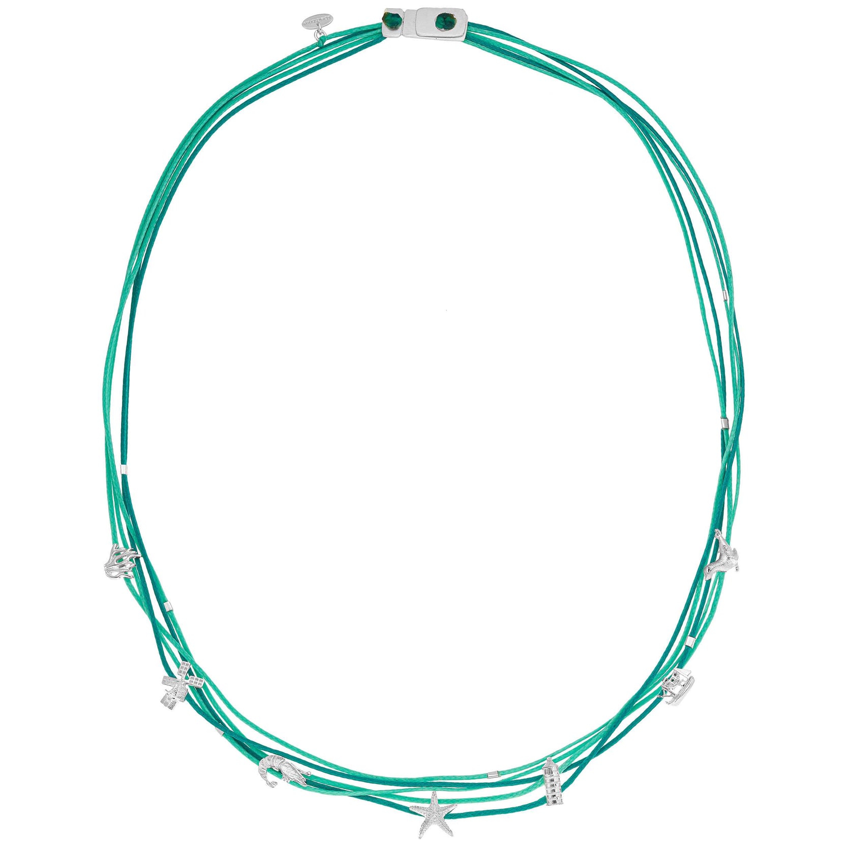 925er Silber Kette Ostfriesland (meeresgrün) (Wachs-Cord)