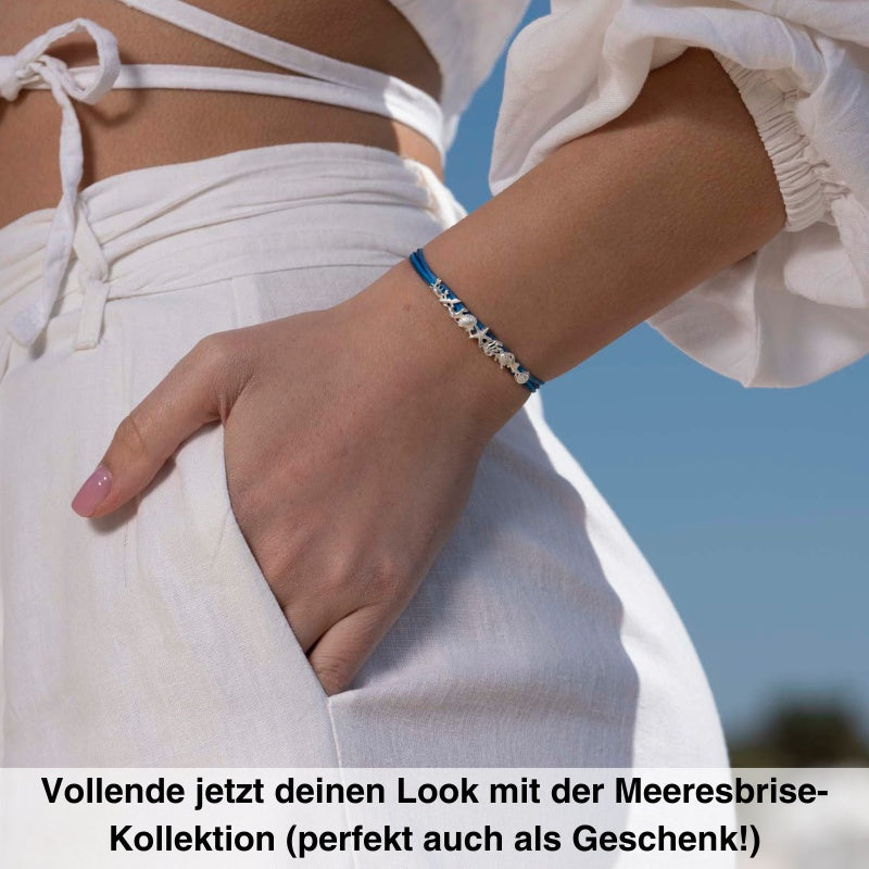 925er Silber Armband Meeresbrise (meeresblau) (Wachs-Cord)