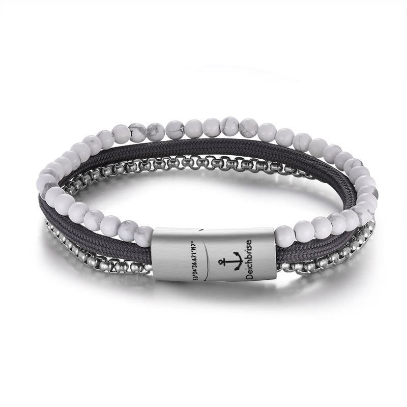 Armband Weisse Düne (Multistrang) Edelstahl, Tau & White-Turquoise