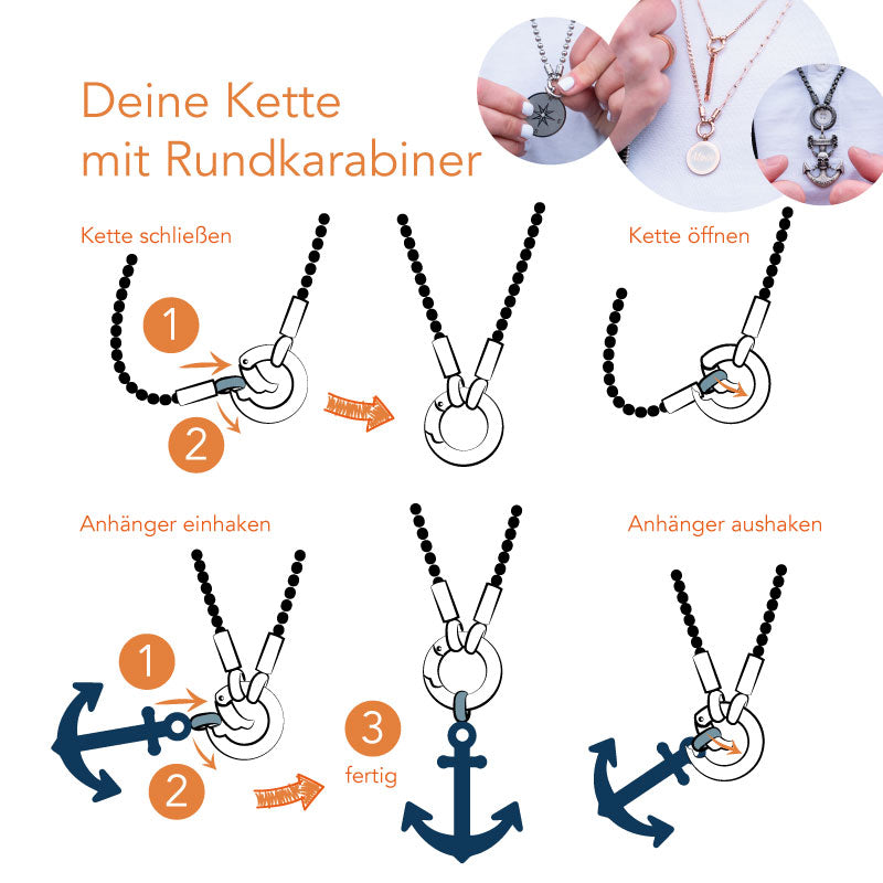 Kette Onyx 6mm (mit Rund-Karabiner) aus Edelstahl