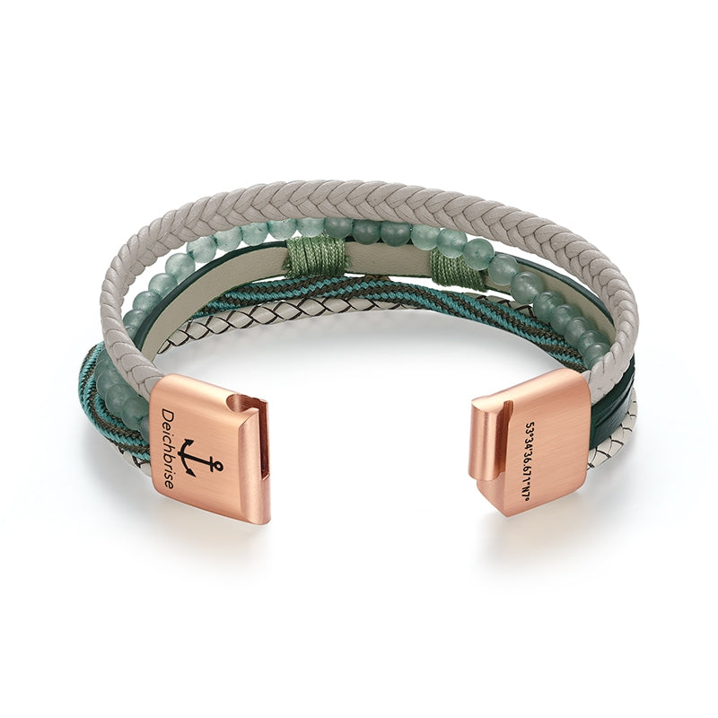 Armband Anker (Multistrang) mit Segelseil, Leder & Aventurin