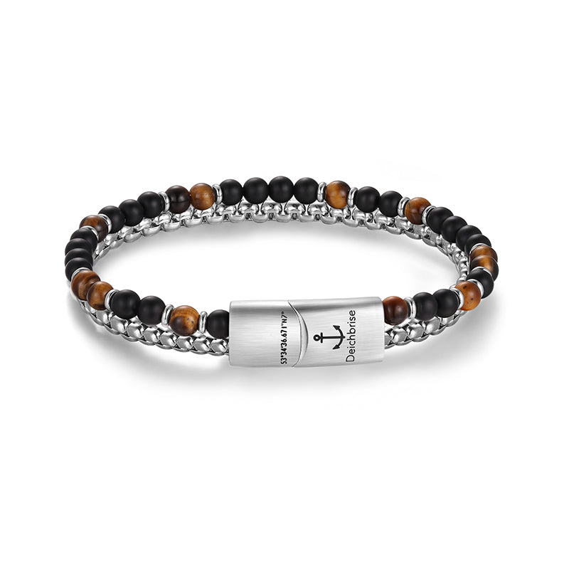 Armband Black Beach (Multistrang) Edelstahl, Onyx & Tiger-Eye (Küstengirls)