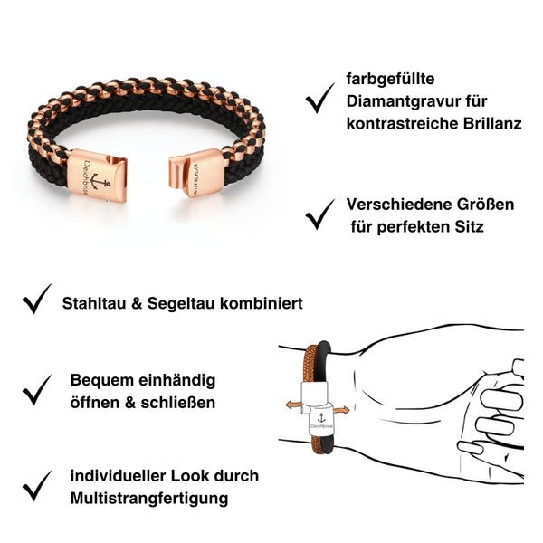 Armband Black Sand 2 (Multistrang) Stahl-Tau & Segeltau
