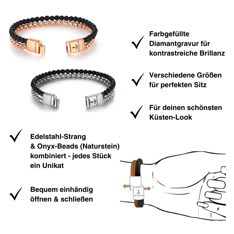 Armband Black Sand (Multistrang) Edelstahl & Onyx