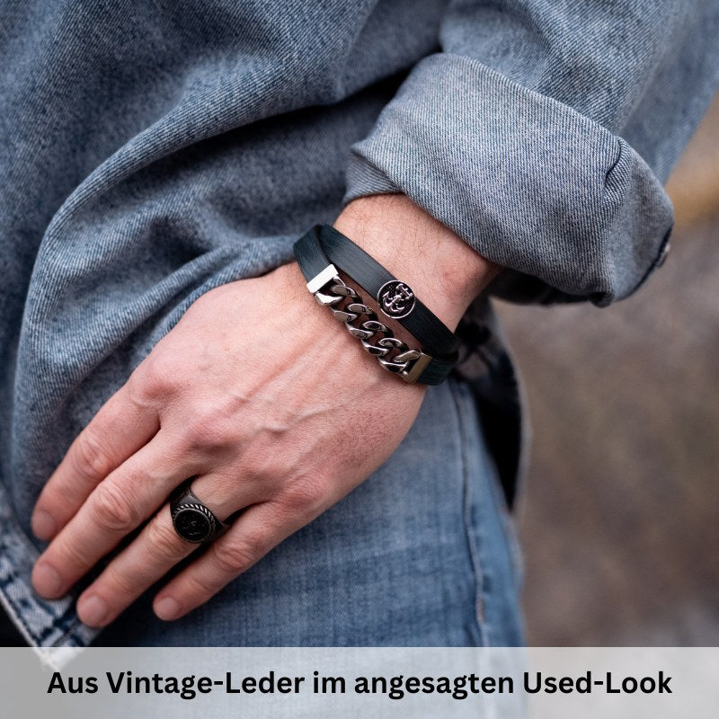 Armband Deichgraf (Multistrang) Vintage-Leder & Vintage-Edelstahl