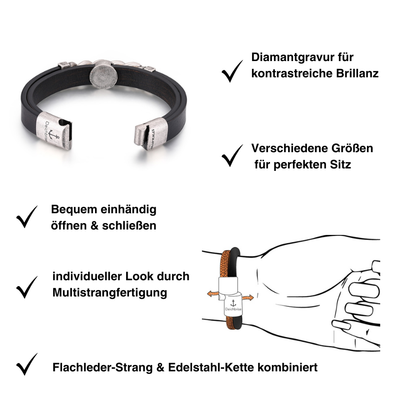 Armband Deichgraf (Multistrang) Vintage-Leder & Vintage-Edelstahl