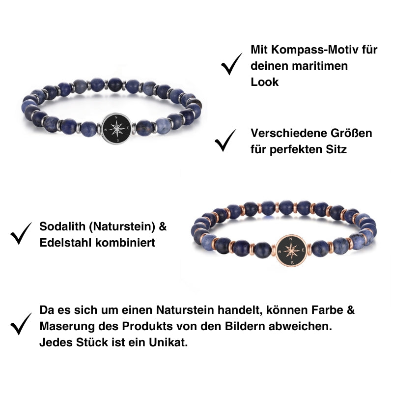 Armband Kompass aus Edelstahl & Sodalith