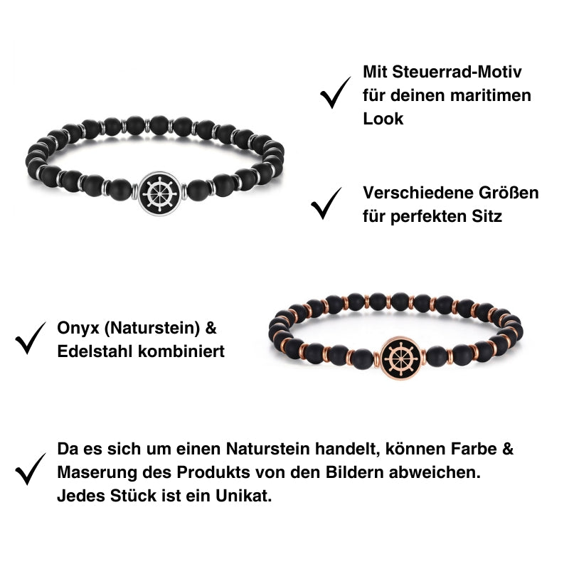 Armband Steuerrad aus Onyx & Edelstahl