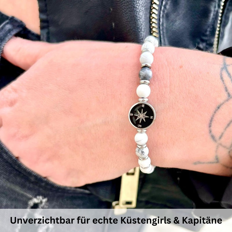 Armband Kompass aus White-Turquoise & Edelstahl