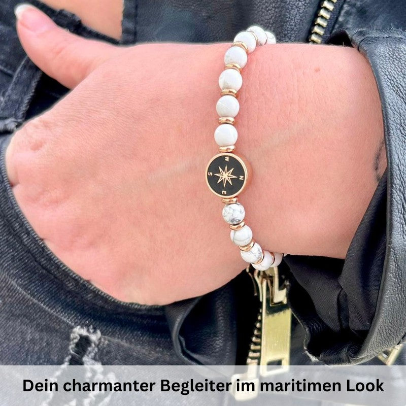 Armband Kompass aus White-Turquoise & Edelstahl