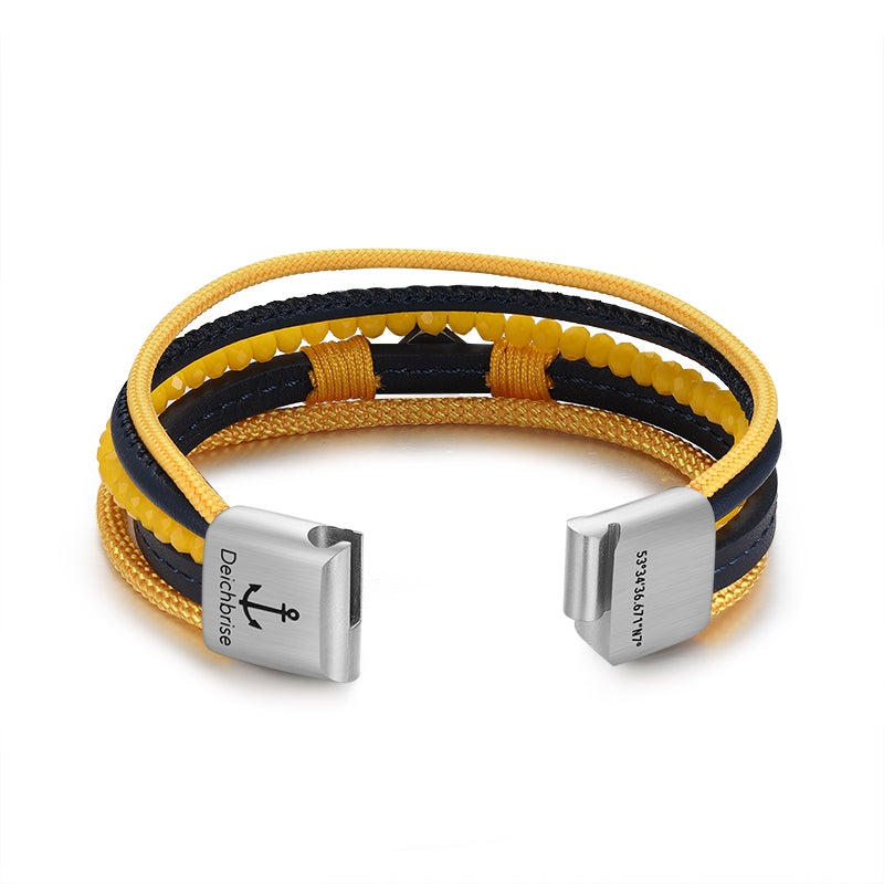 Armband Muschel (Multistrang) mit Segelseil, Leder & Glasperlen