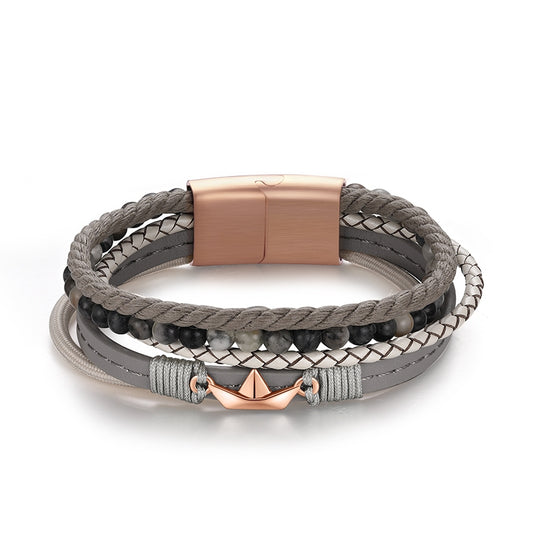 Armband Papierschiffchen (Multistrang) mit Segelseil, Leder & Picasso