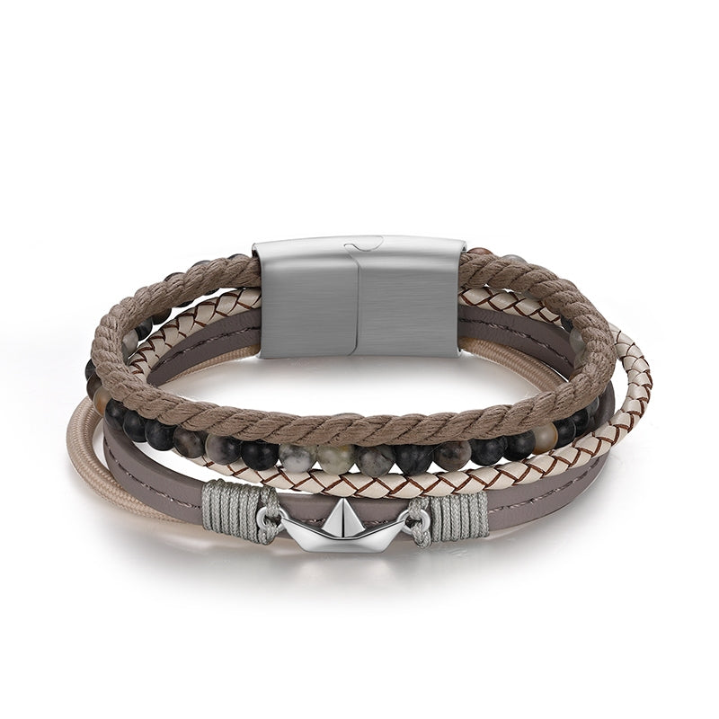 Armband Papierschiffchen (Multistrang) mit Segelseil, Leder & Picasso