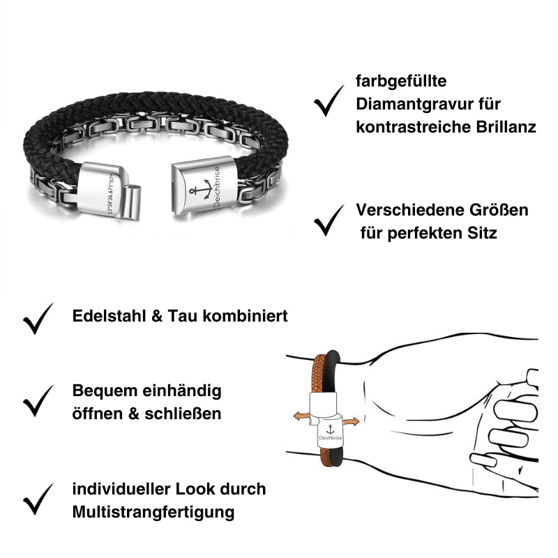 Armband Seekraft (Multistrang) Edelstahl & Tau