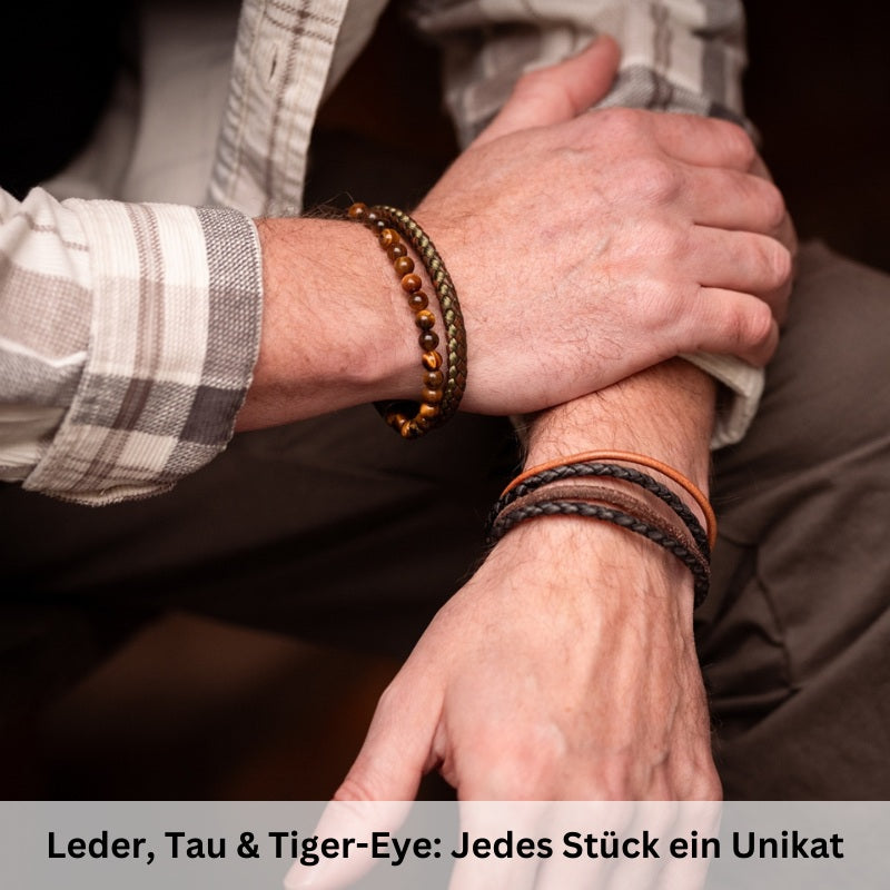 Armband Seemann (Multistrang) Leder-Tau & Tiger-Eye
