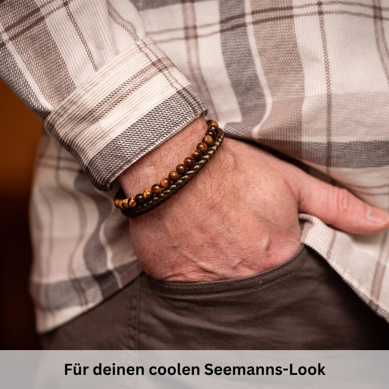 Armband Seemann (Multistrang) Leder-Tau & Tiger-Eye