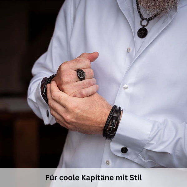 Armband Steuerbord (Multistrang) Leder mit Edelstahl-Anker