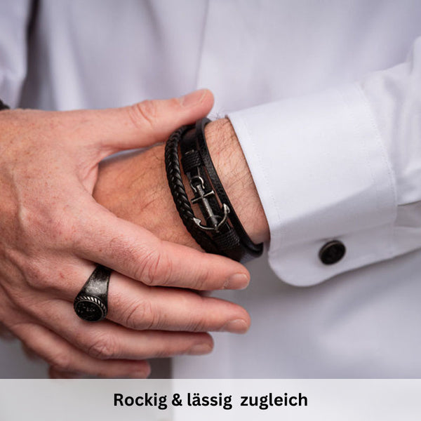 Armband Steuerbord (Multistrang) Leder mit Edelstahl-Anker