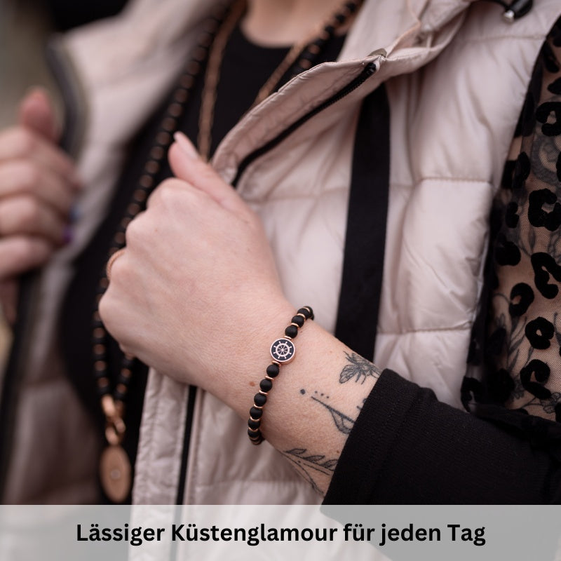 Armband Steuerrad aus Onyx & Edelstahl