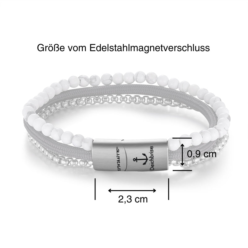 Armband Weisse Düne (Multistrang) Edelstahl, Tau & White-Turquoise