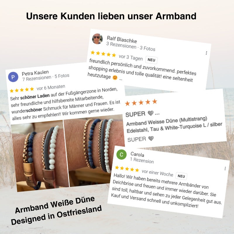 Armband Weisse Düne (Multistrang) Edelstahl, Tau & White-Turquoise