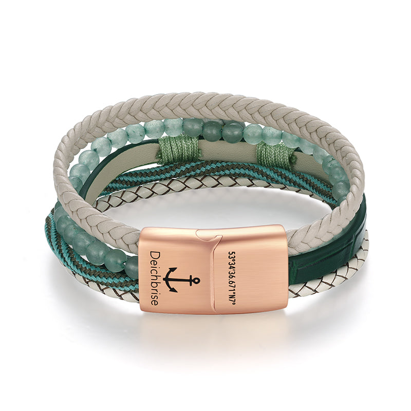 Armband Anker (Multistrang) mit Segelseil, Leder & Aventurin