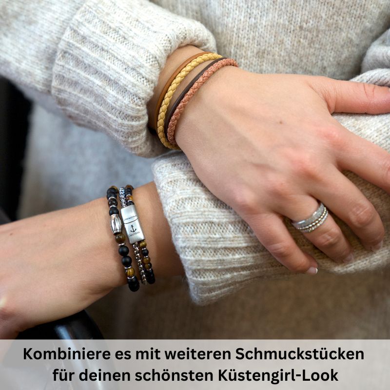 Armband Black Beach (Multistrang) Edelstahl, Onyx & Tiger-Eye (Küstengirls)