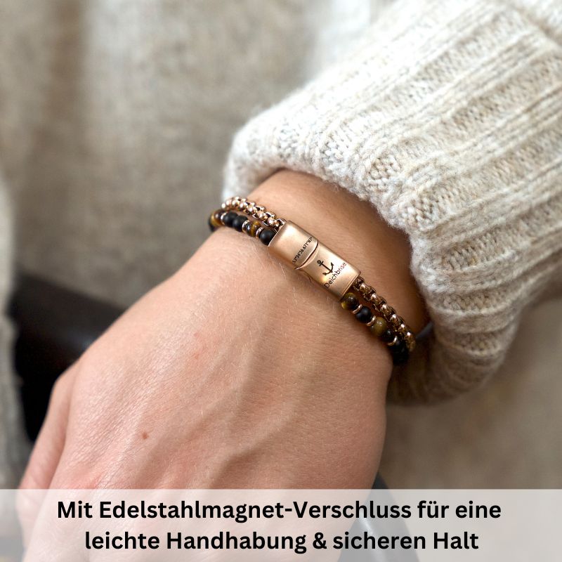 Armband Black Beach (Multistrang) Edelstahl, Onyx & Tiger-Eye (Küstengirls)