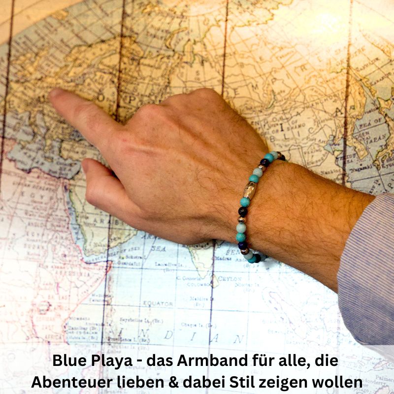 Armband Blue Playa mit Turquoise, Amazonit Jade, Lapis Lazuli und Edelstahl-Beads
