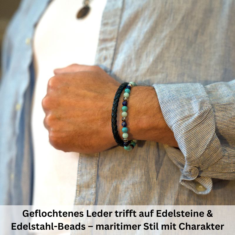 Armband Blue Playa (Multistrang) Vintage-Leder, Turquoise, Amazonit Jade & Lapis Lazuli