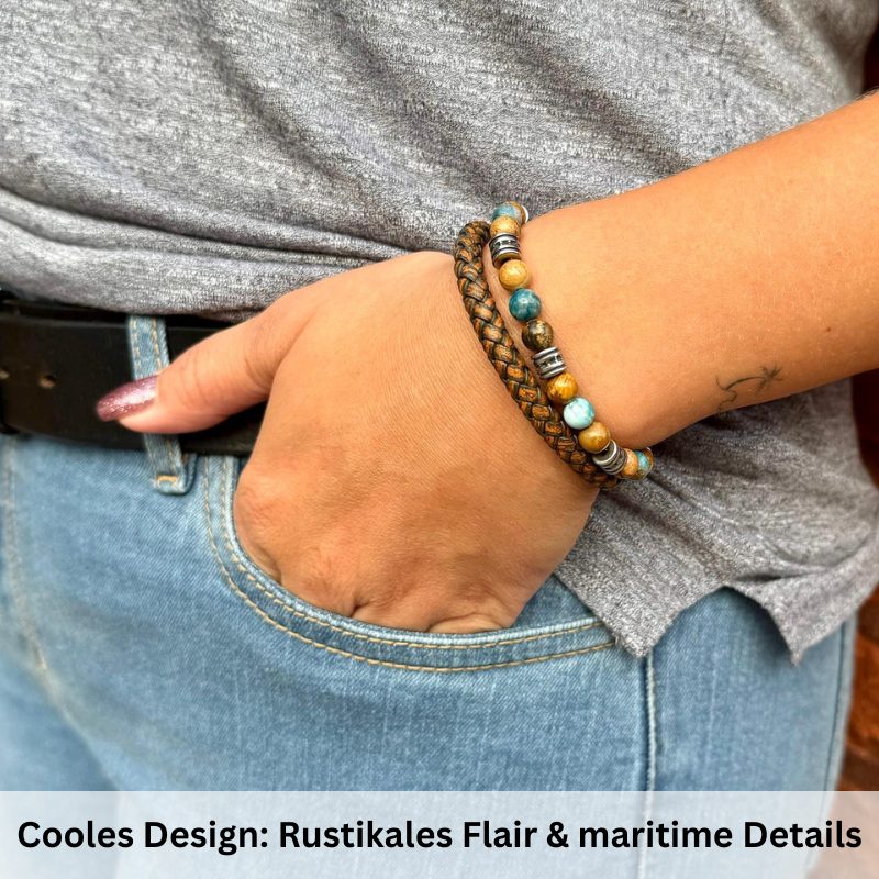 Armband Cala Mendia (Multistrang) Leder, Picture Jasper & Apatit