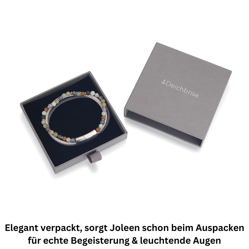 Armband Joleen (Multistrang) Leder, Segelseil, Quarz Kristall, Jade & Edelstahl Beads