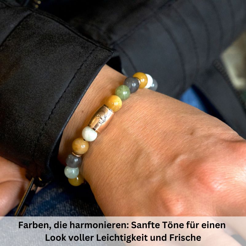 Armband Joleen aus Quarz Kristall, Gelbe Jade, Hellgrüne Jade & Edelstahl