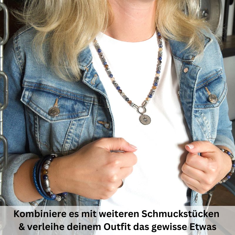 Armband Meereswellen mit Achat, Feuerstein, Sodalith & Edelstahl