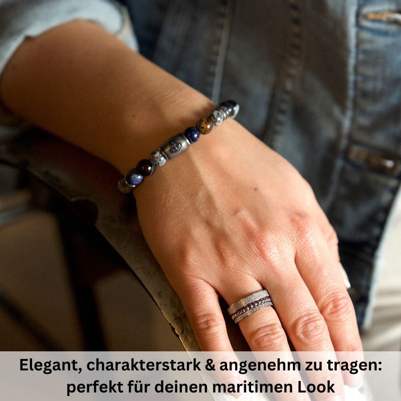 Armband Meereswellen mit Achat, Feuerstein, Sodalith & Edelstahl