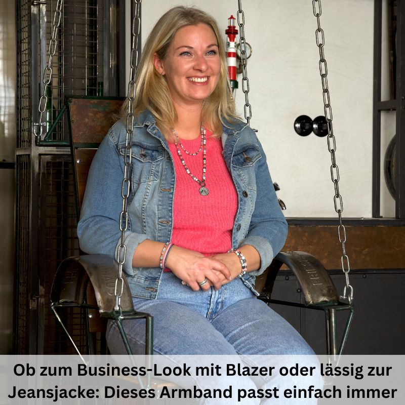 Armband Pellworm 2 (Multistrang) Leder, Segelseil, Pink Jade, Quarz-Kristall & Roter Netz Jaspis