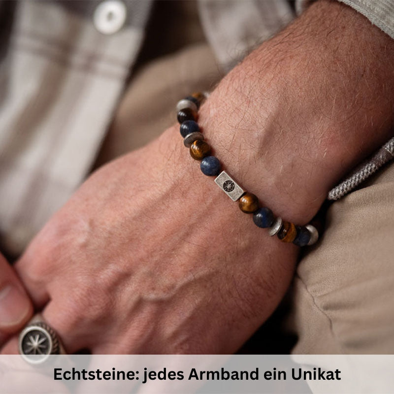 Armband Platja de Torà (Tiger-Sodalith-Steel mit Edelstahl-Kompass-Bead)