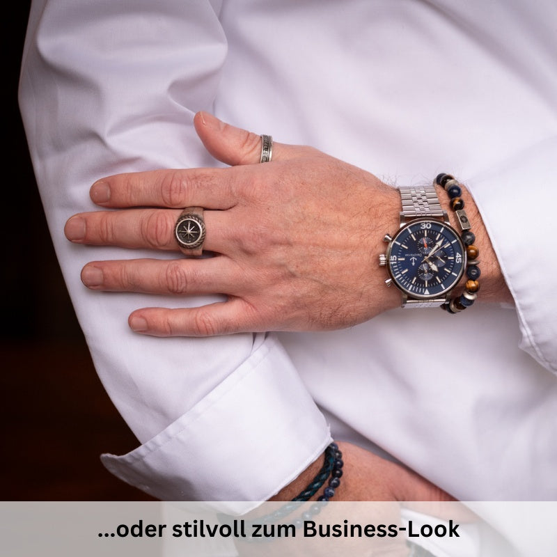 Armband Platja de Torà (Tiger-Sodalith-Steel mit Edelstahl-Kompass-Bead)