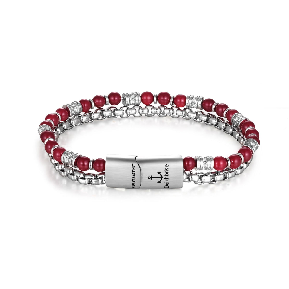 Armband Red Bay (Multistrang) Rote Jade & Edelstahl