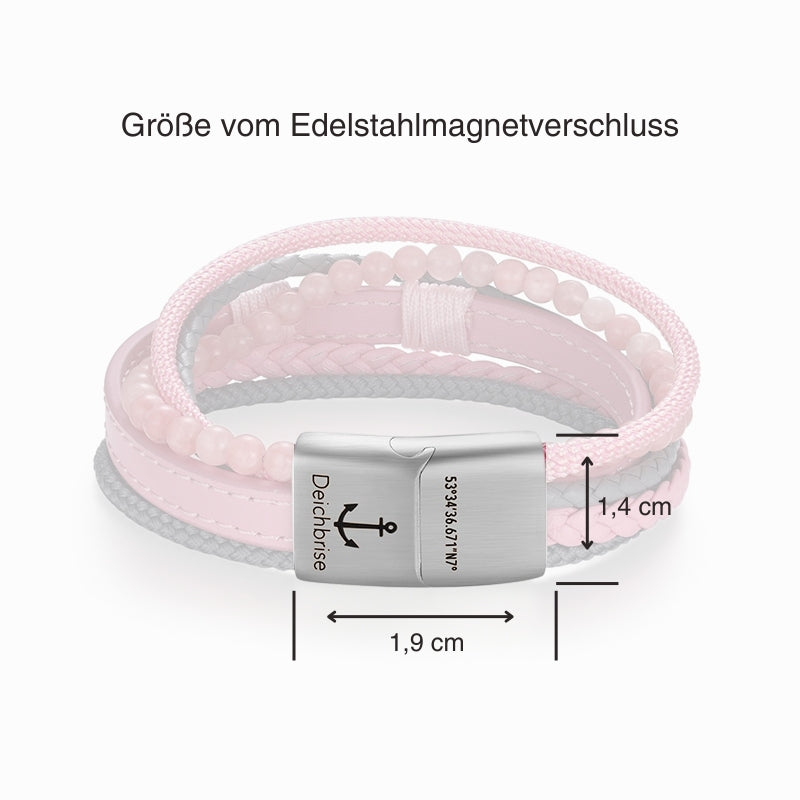 Armband Seestern (Multistrang) mit Segelseil, Leder & Pink Jade