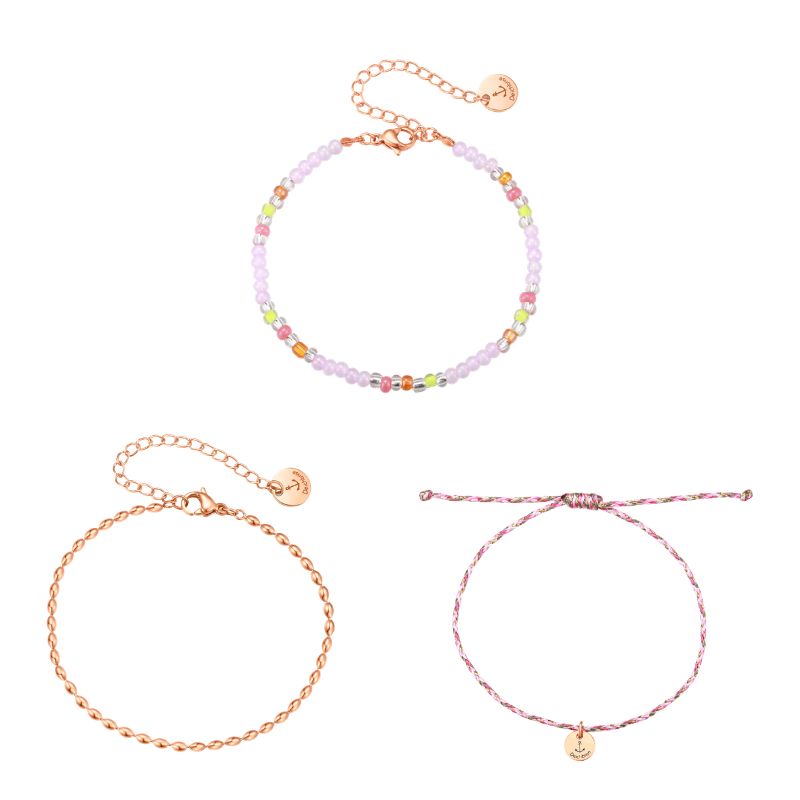 Armband-Set BeachMix Sand in Roségold mit Perlen in Rosé, Gelb und Orange