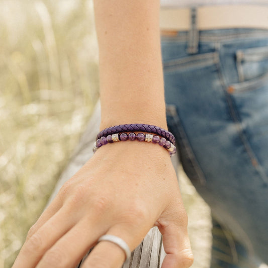 Armband Velvet Sea (Multistrang) Leder, Amethyst & Edelstahl